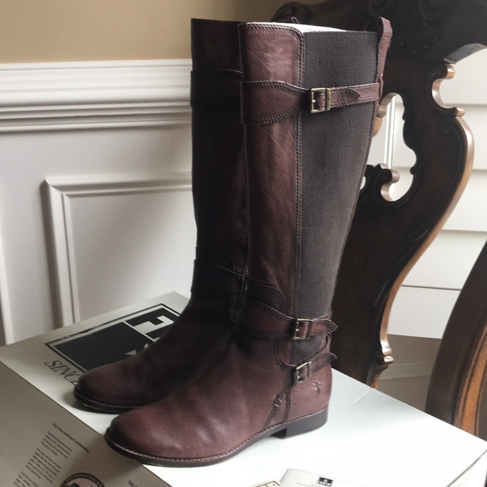 FRYE Anna Gore Equestrian Tall Boot Chocolate Price Firm